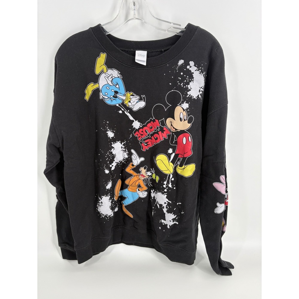 Disney Mickey Mouse Goofy Donald Black Crew Neck Sweatshirt XL (15-17) Girls